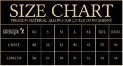 Baseballism EQU42ITY Men's T-Shirt -Baseball Store size chart